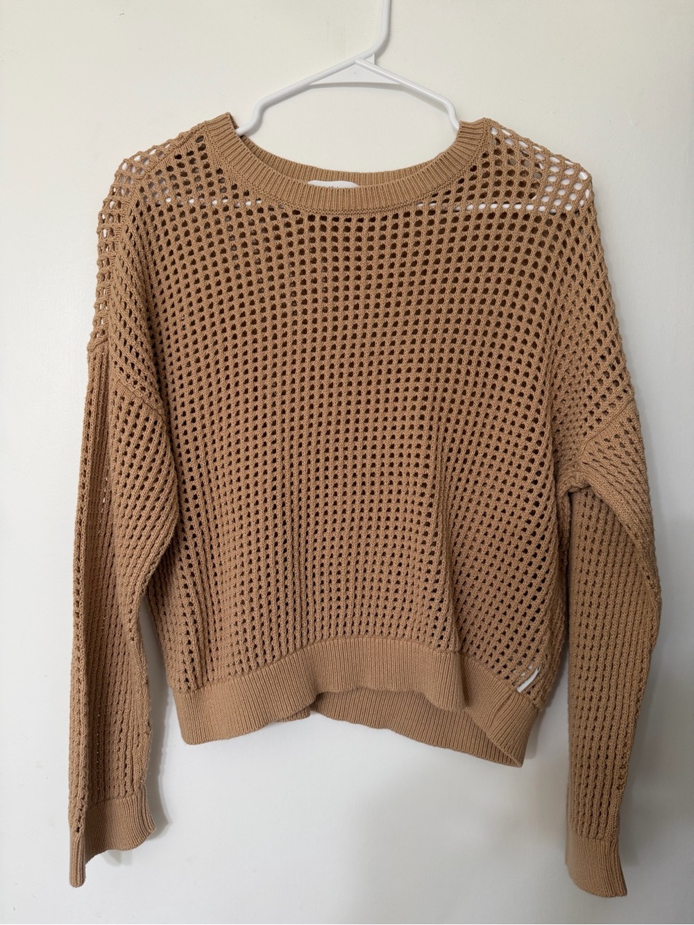 Calvin Klein Jeans Brand Open-Knit Lightweight Crewneck Sweater - Camel